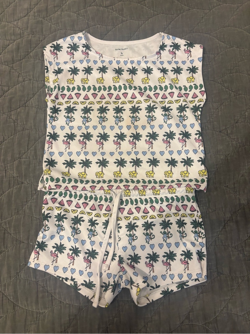 Girls White Tropical Palm Print Roller Rabbit Pajama Set
